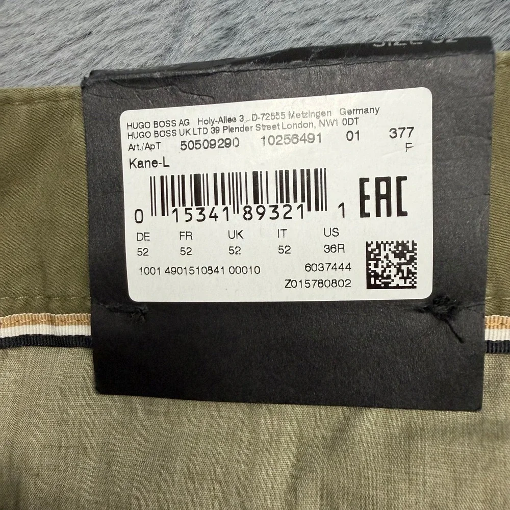 Hugo Boss Kane-L Regular Tapered Chino Pants Olive Green 50509290 Mens 36R